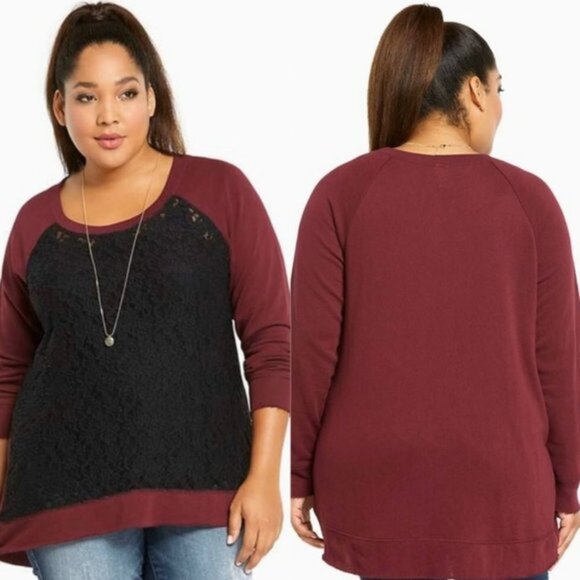 Torrid | Maroon & Black Lace Front Sweater | Size 2X - Picture 1 of 11